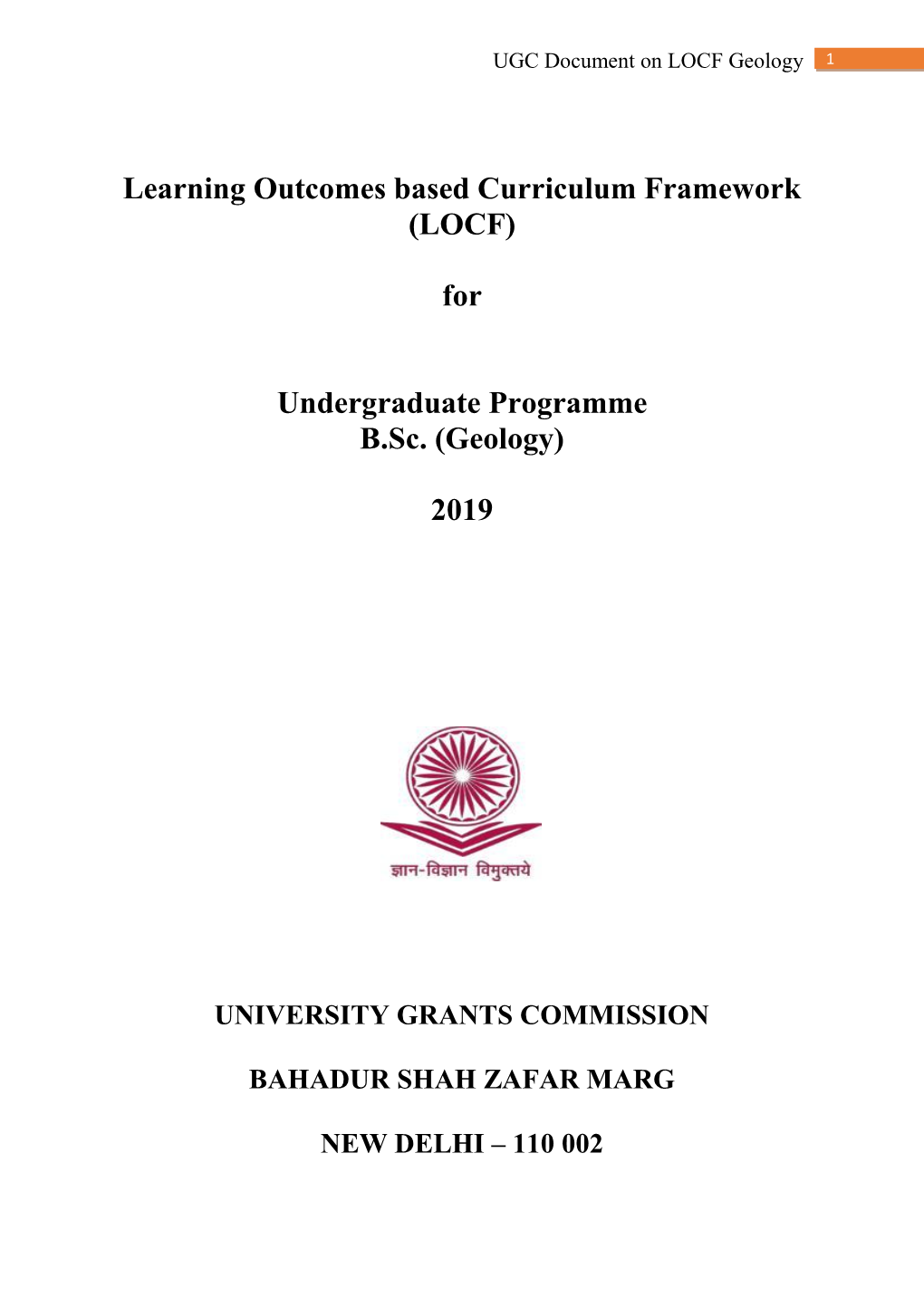 LOCF) for Undergraduate Programme B.Sc. (Geology