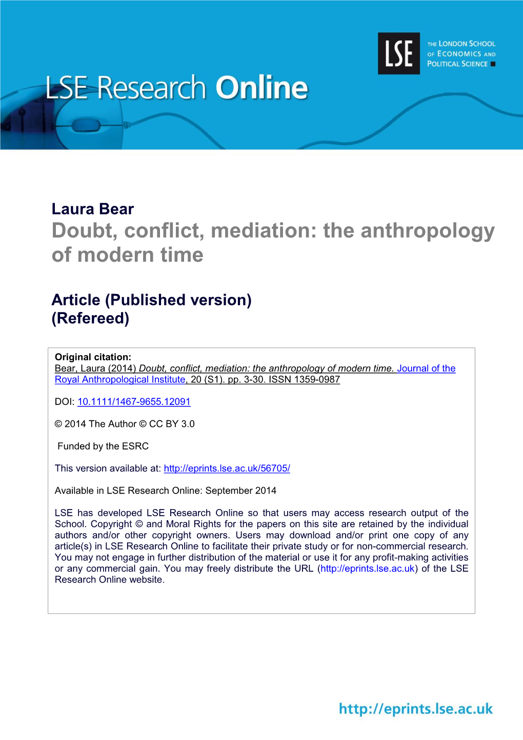 Doubt, Conflict, Mediation: the Anthropology of Modern Time