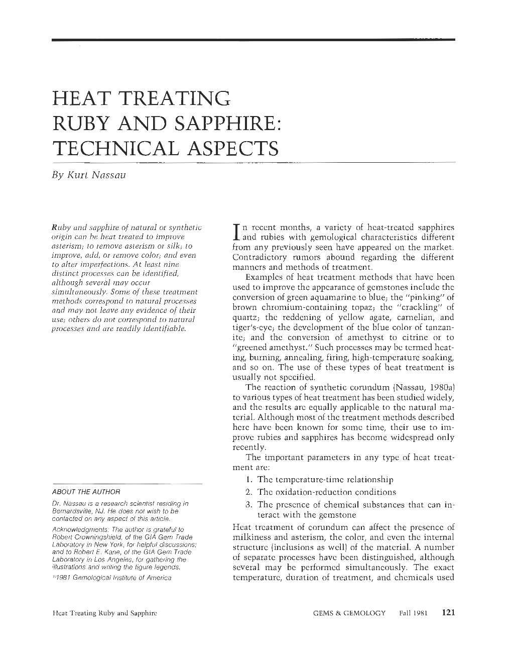 HEAT TREATING RUBY and SAPPHIRE: TECHNICAL ASPECTS by Kurt Nassau