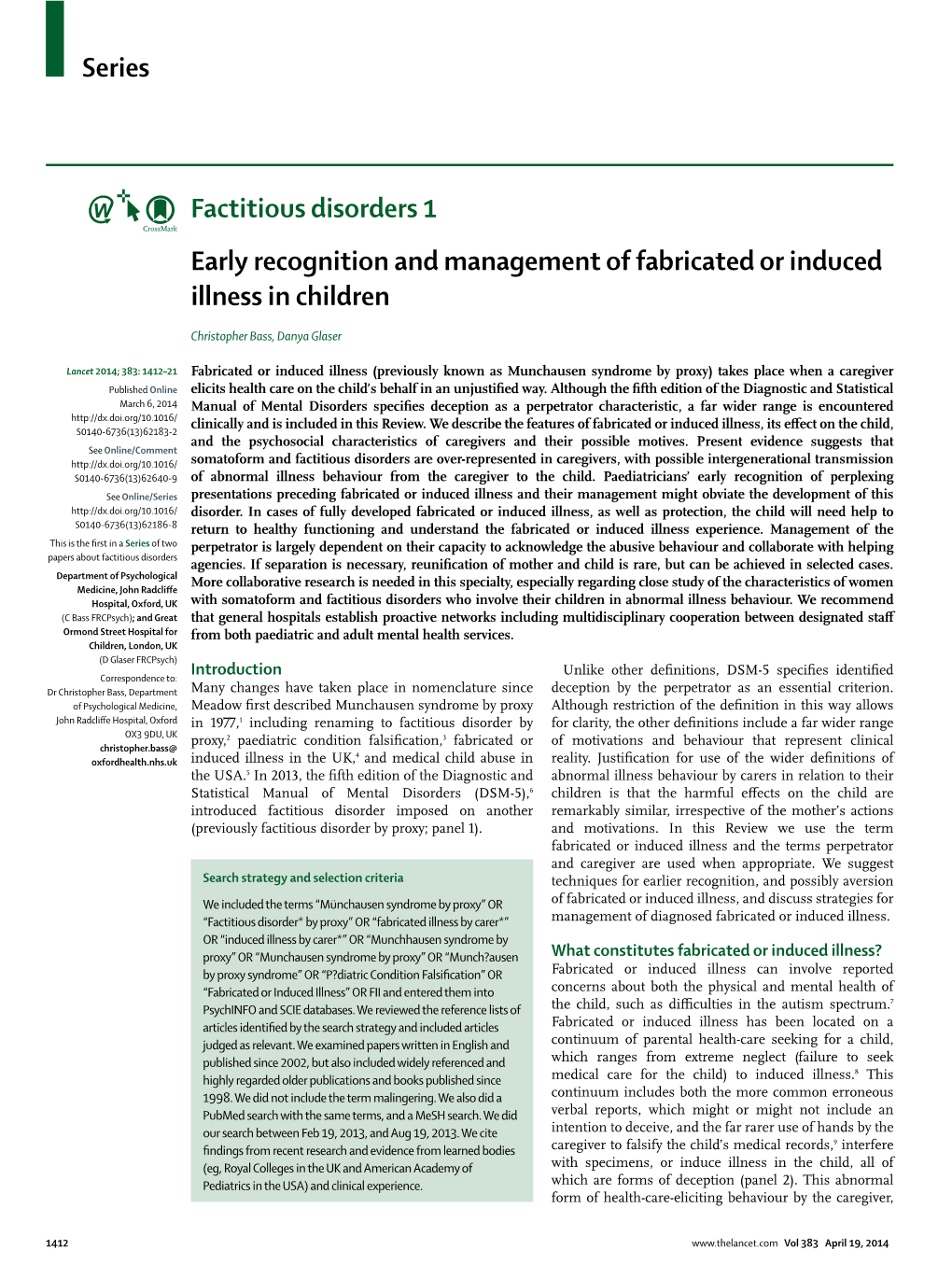 Early Recognition and Management of Fabricated Or Induced Illness in Children