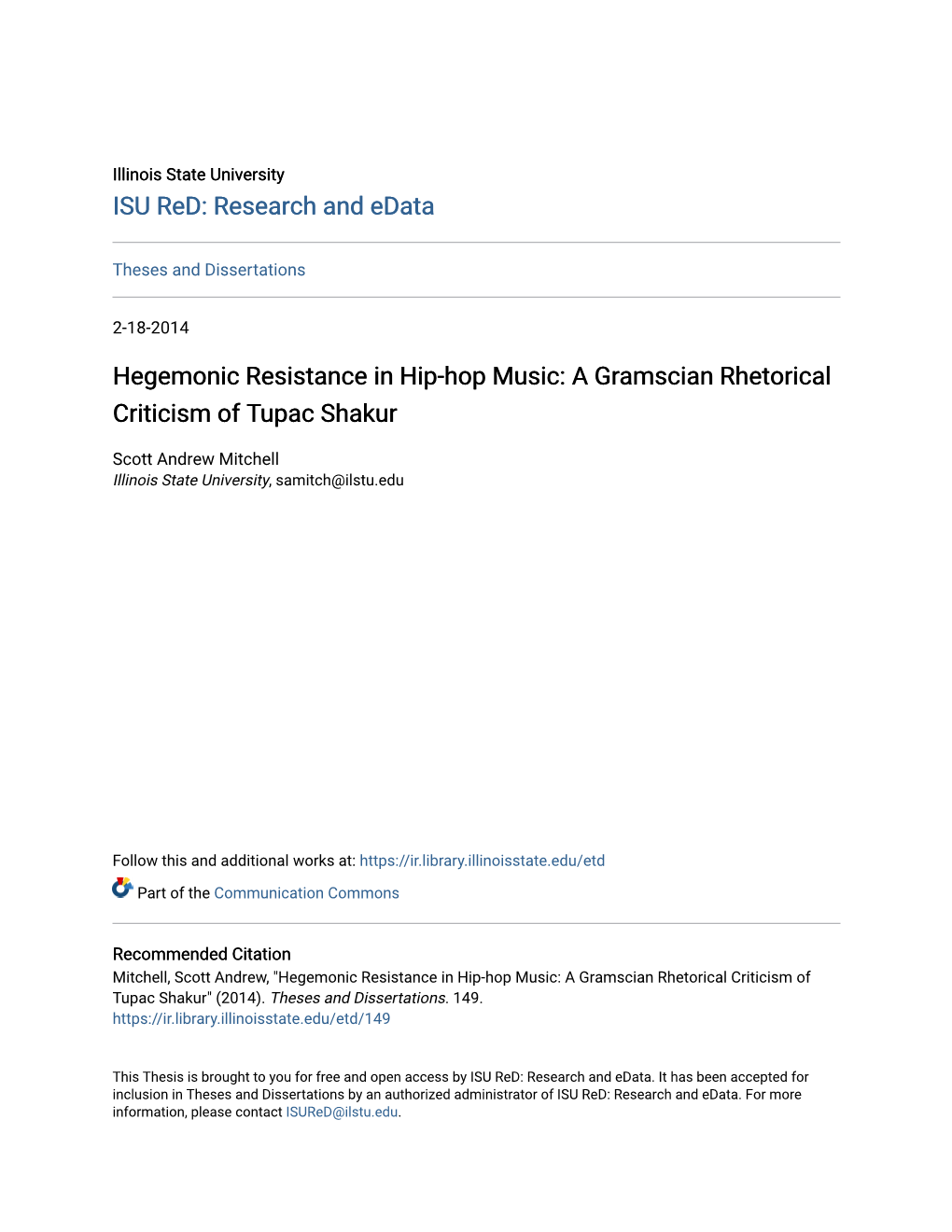 Hegemonic Resistance in Hip-Hop Music: a Gramscian Rhetorical Criticism of Tupac Shakur