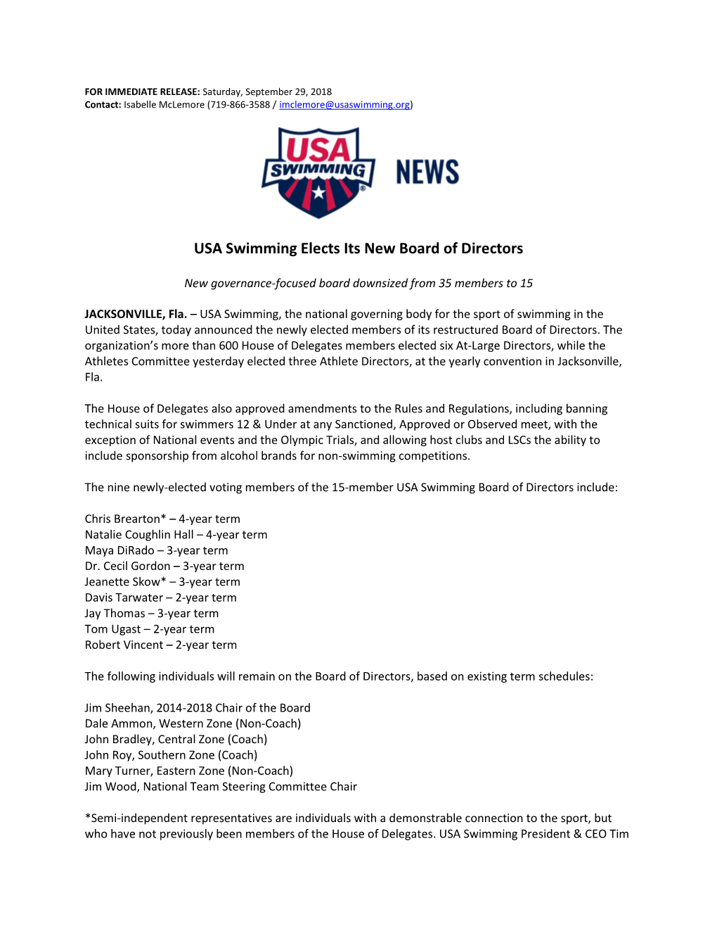 USA Swimming Elects Its New Board of Directors
