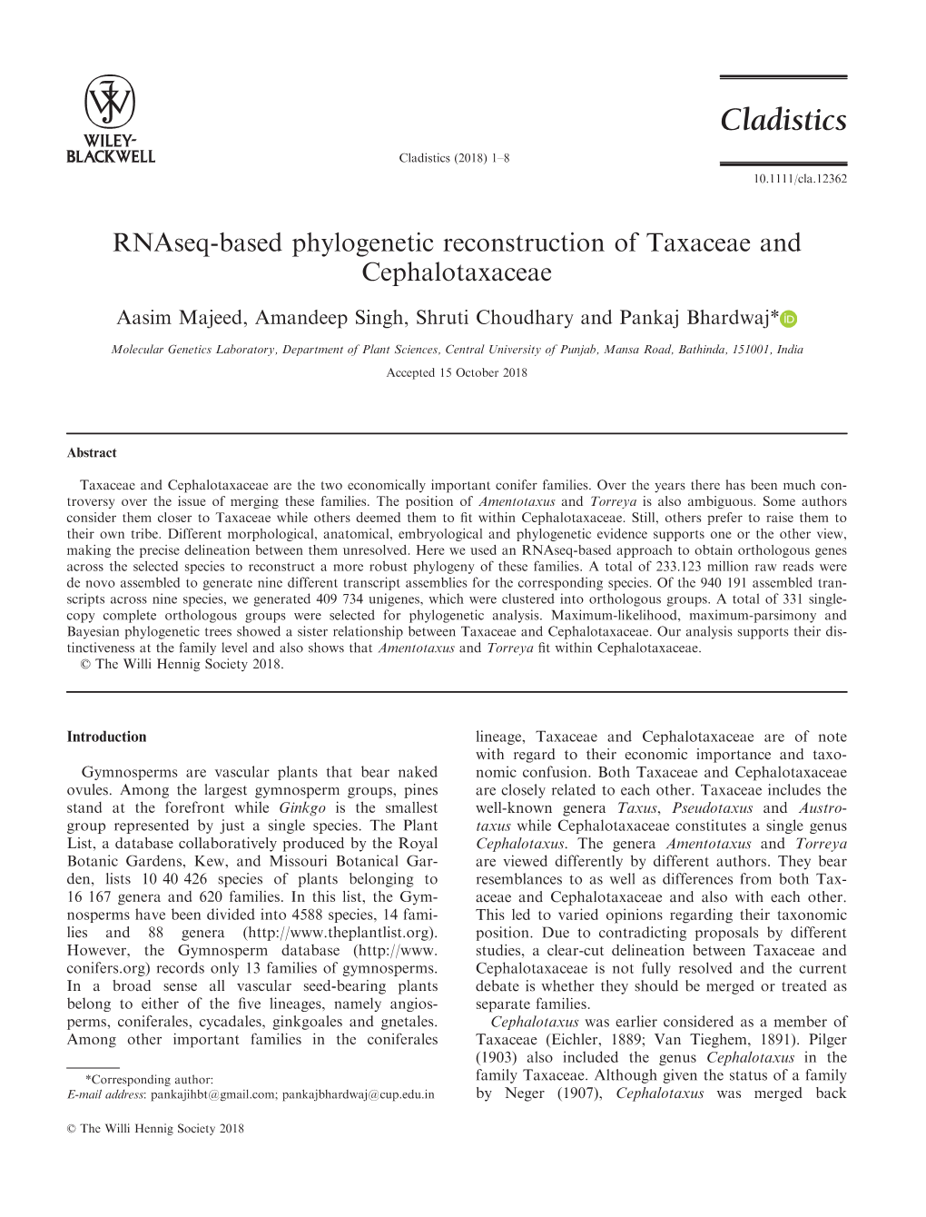 Based Phylogenetic Reconstruction of Taxaceae and Cephalotaxaceae