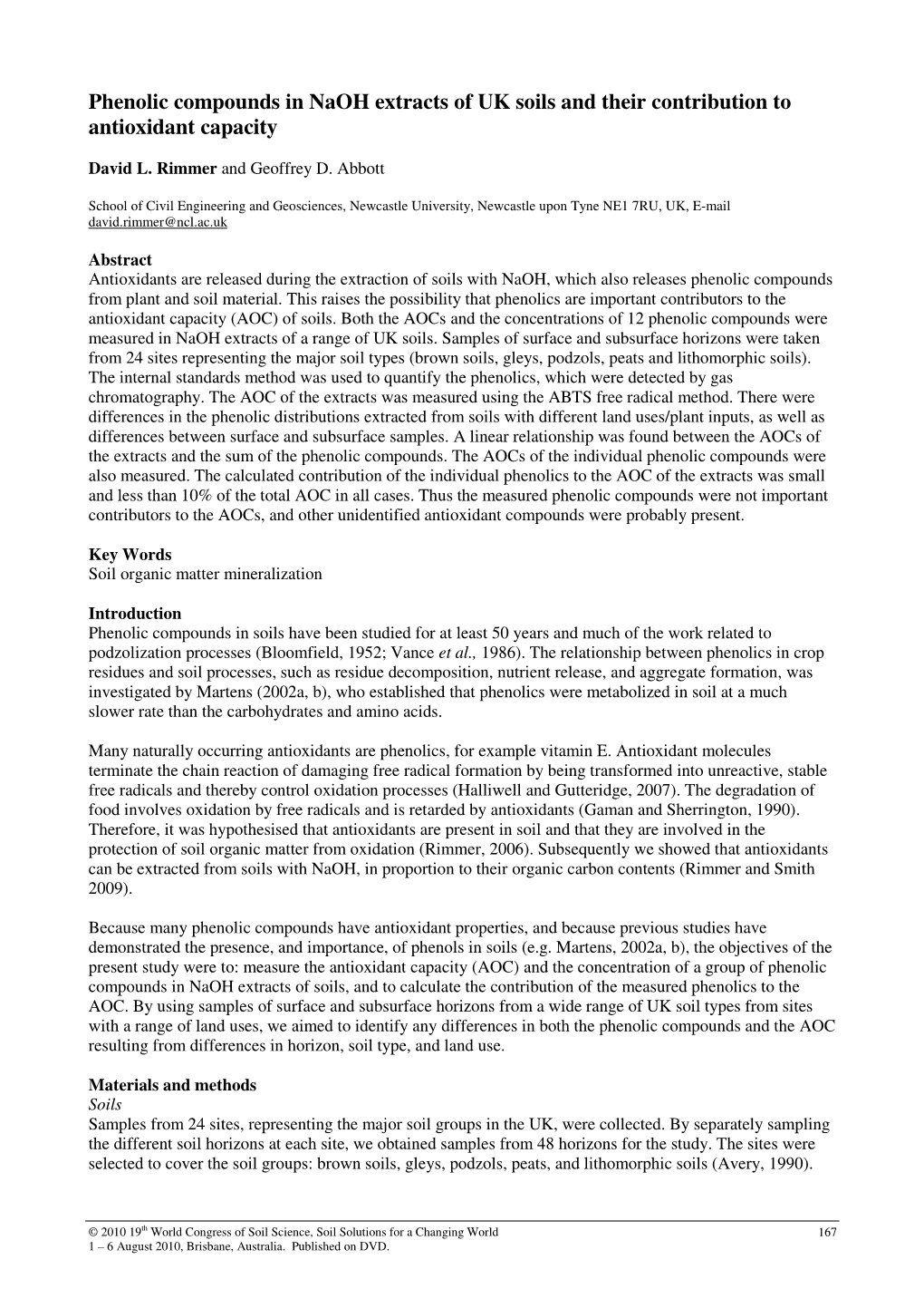 Phenolic Compounds in Naoh Extracts of UK Soils and Their Contribution to Antioxidant Capacity