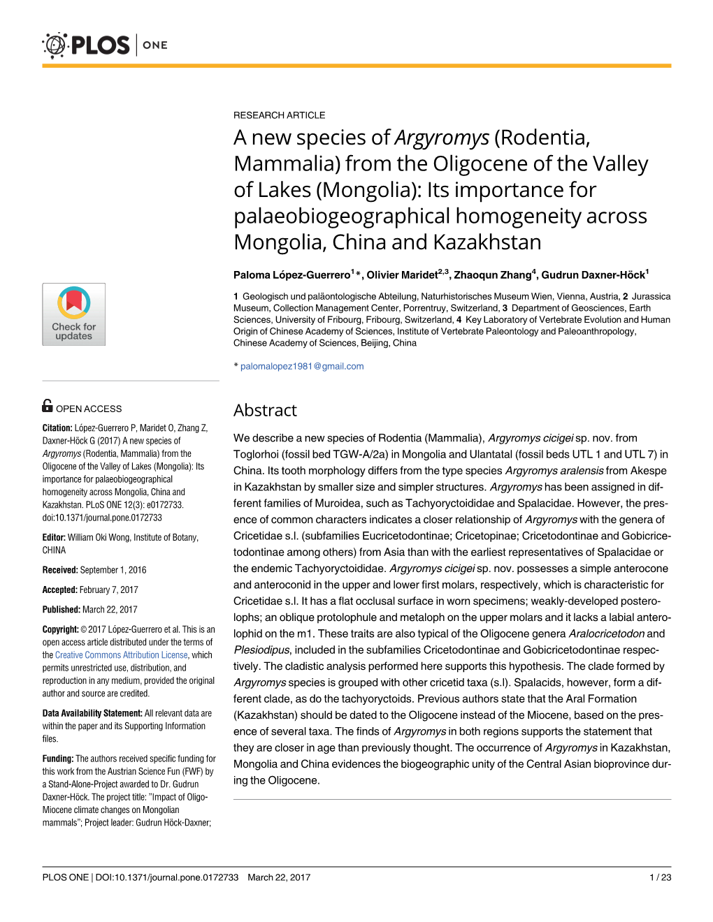 A New Species of Argyromys (Rodentia, Mammalia) from The