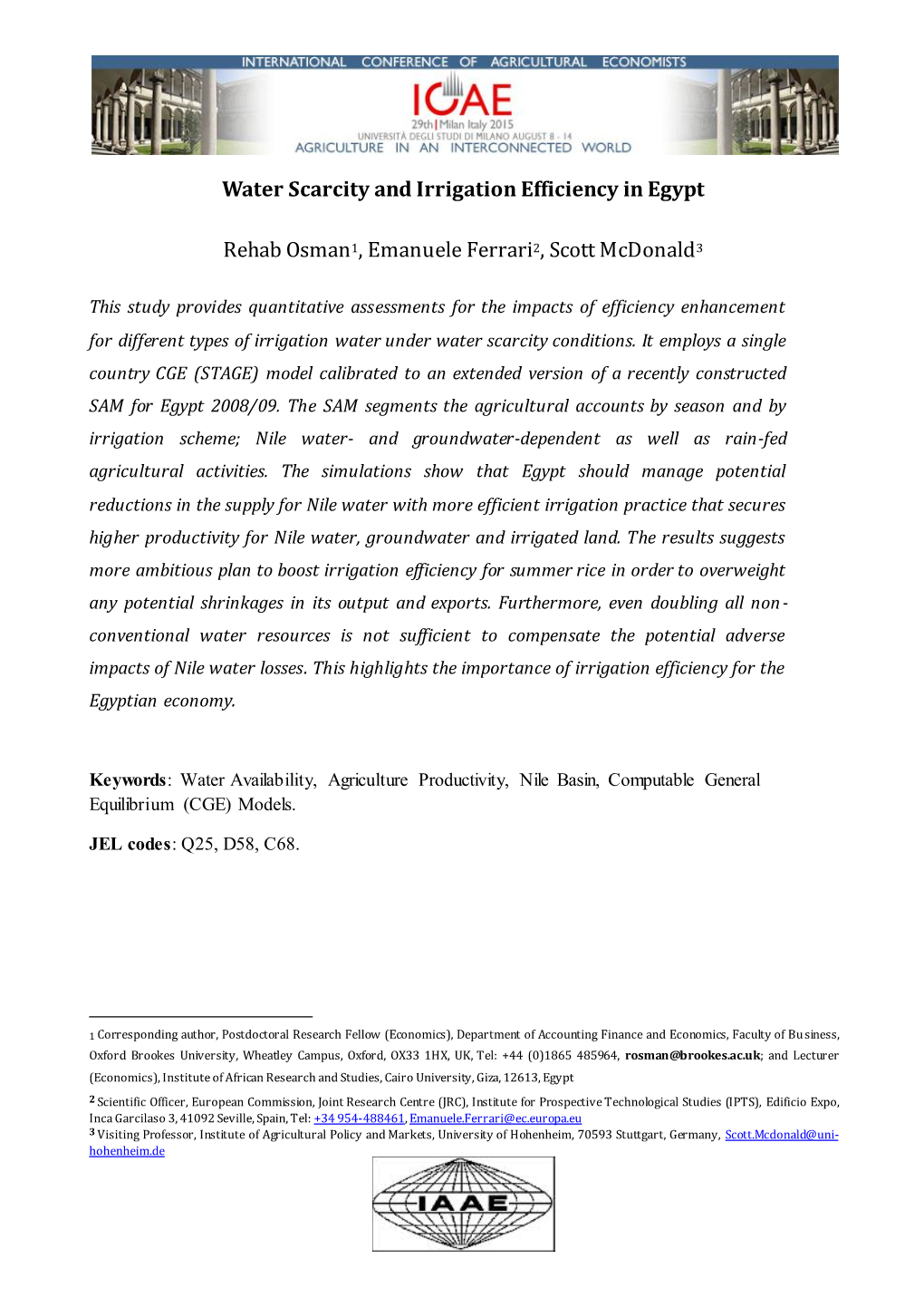 Water Scarcity and Irrigation Efficiency in Egypt Rehab Osman1