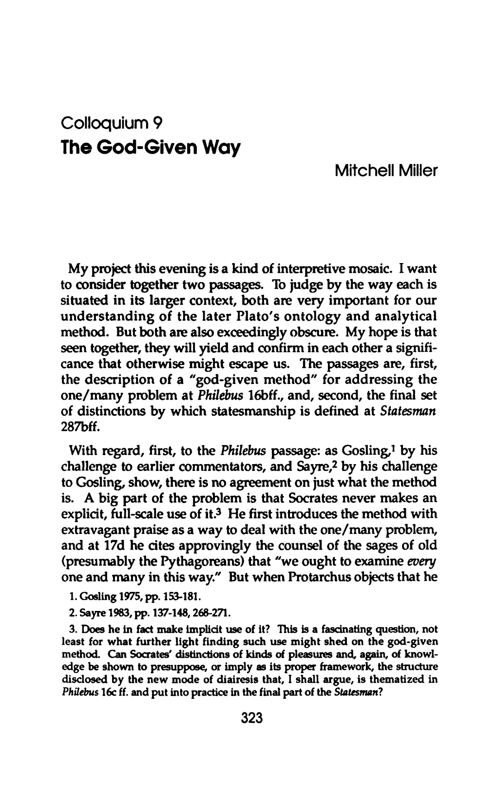 Colloquium 9 the God-Given Way Mitchell Miller My Project This