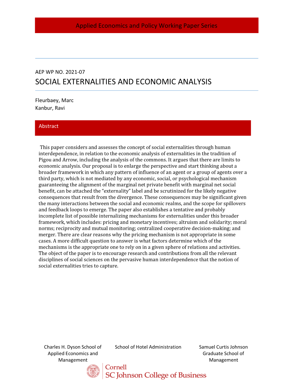 Social Externalities and Economic Analysis
