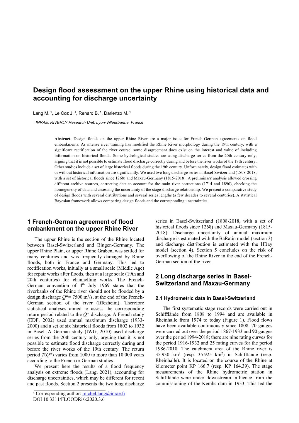 Design Flood Assessment on the Upper Rhine Using Historical Data and Accounting for Discharge Uncertainty