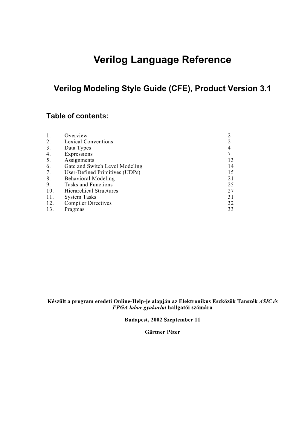 Verilog Language Reference