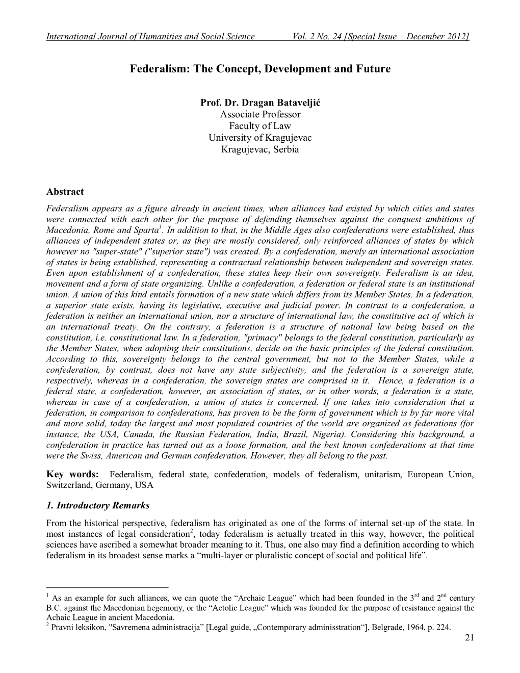 Federalism: the Concept, Development and Future