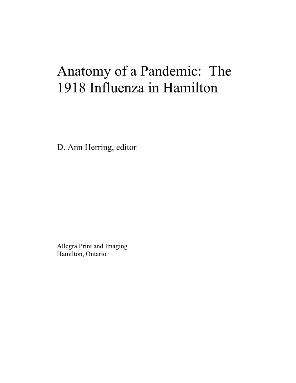 The 1918 Influenza in Hamilton