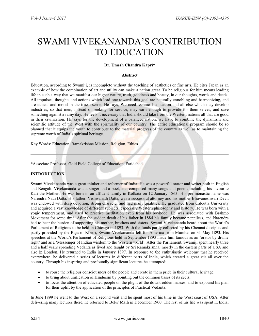 Swami Vivekananda‟S Contribution to Education