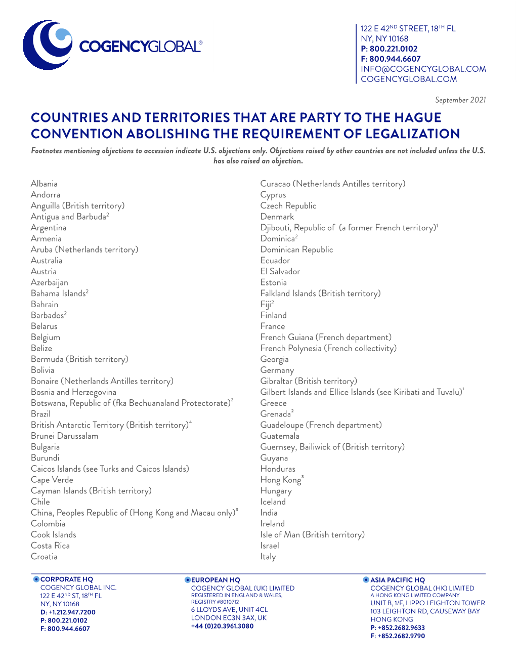 Countries and Territories That Are Party to the Hague Convention Abolishing the Requirement Of