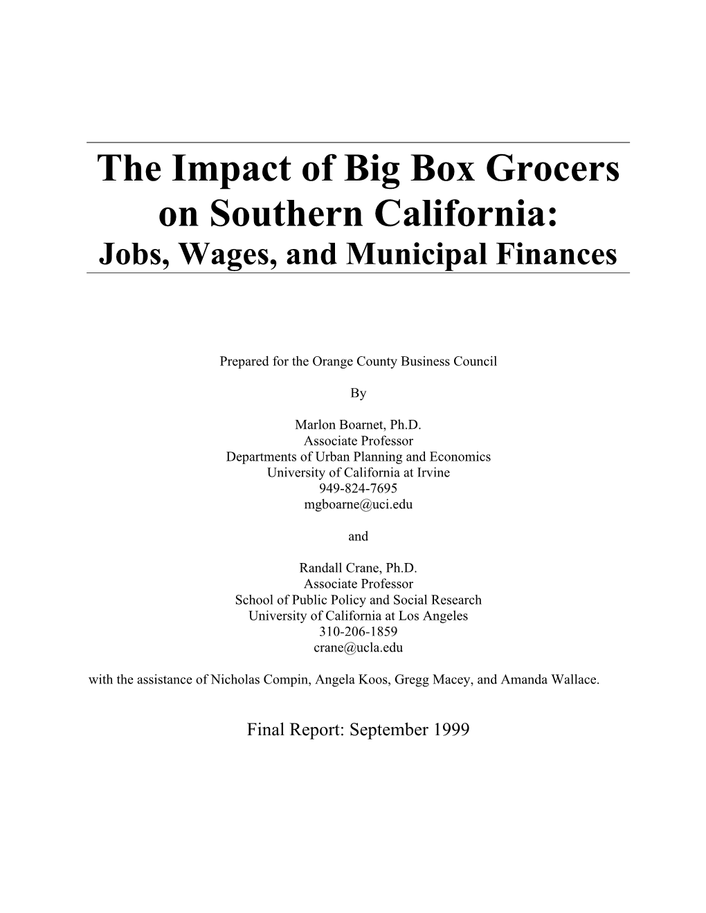 The Impact of Big Box Grocers on Southern California: Jobs, Wages, and Municipal Finances