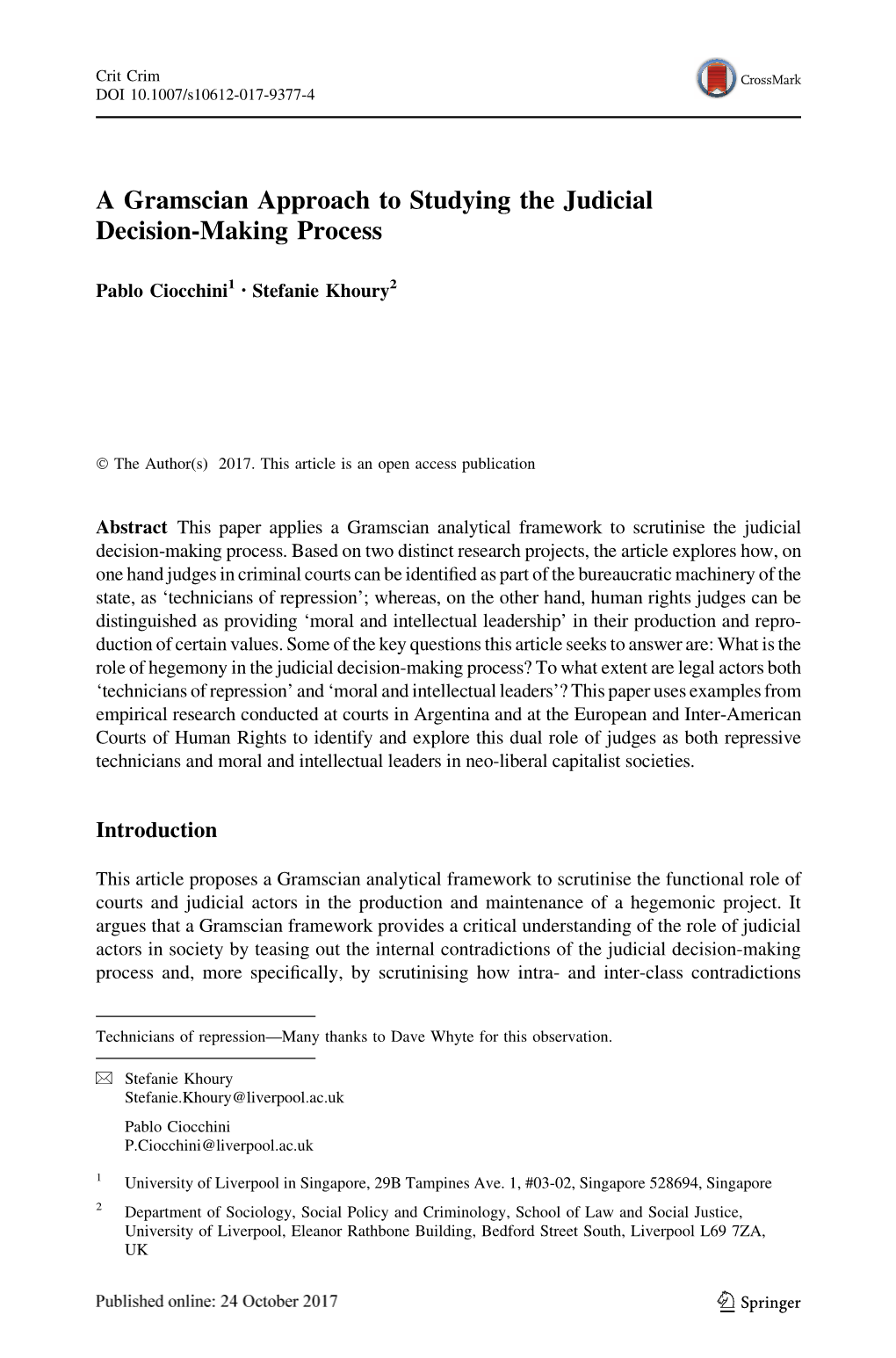 A Gramscian Approach to Studying the Judicial Decision-Making Process