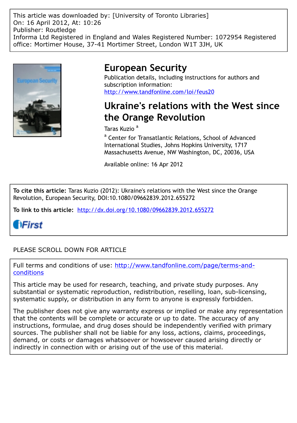 Ukraine's Relations with the West Since the Orange