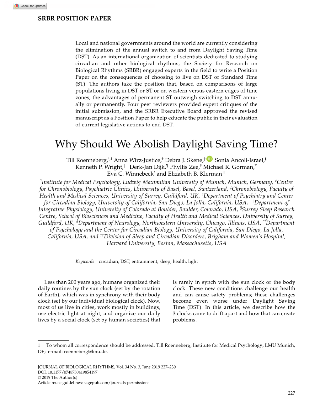 Why Should We Abolish Daylight Saving Time? 854197Research-Article2019