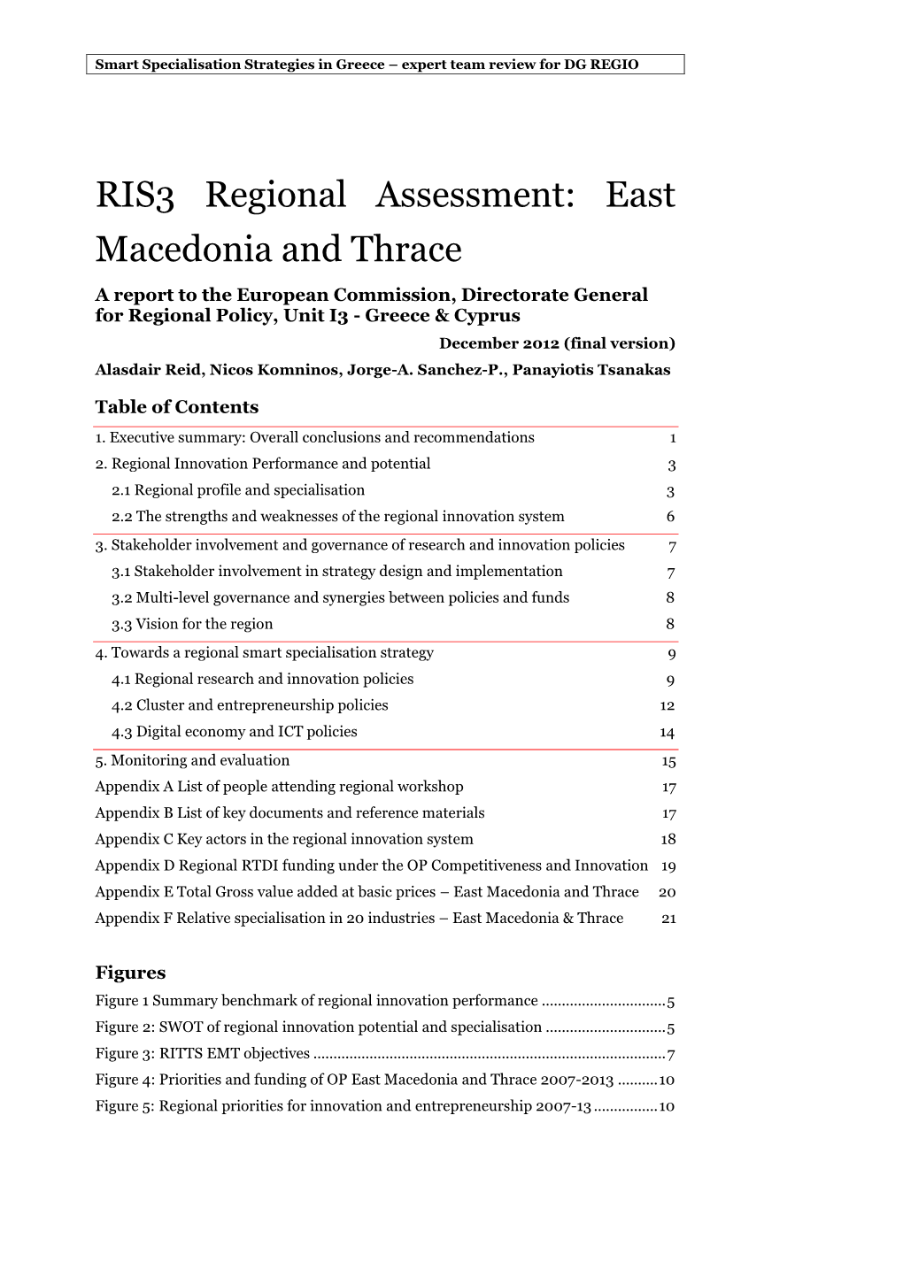 RIS3 Regional Assessment: East Macedonia and Thrace