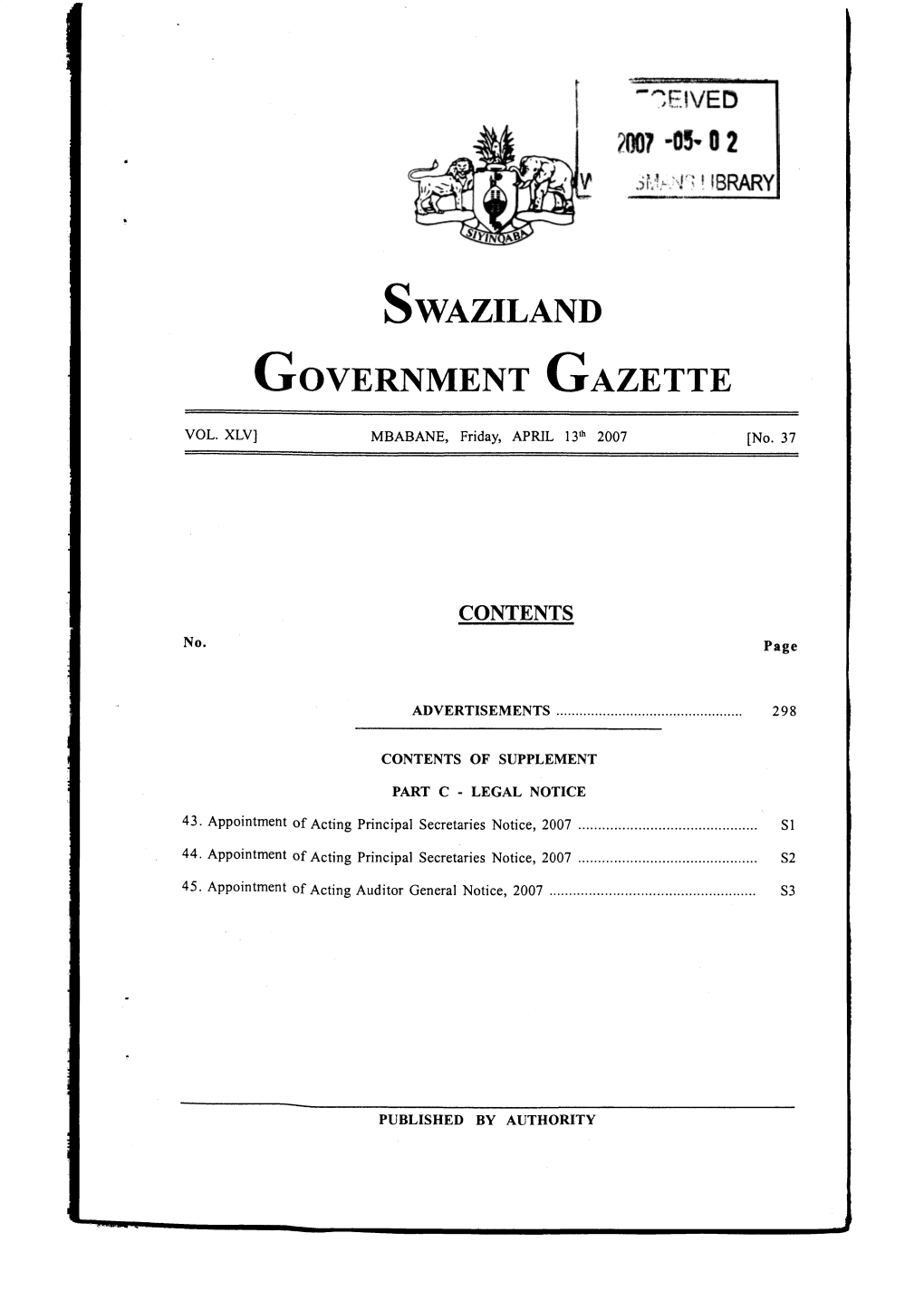 Swaziland Government Gazette