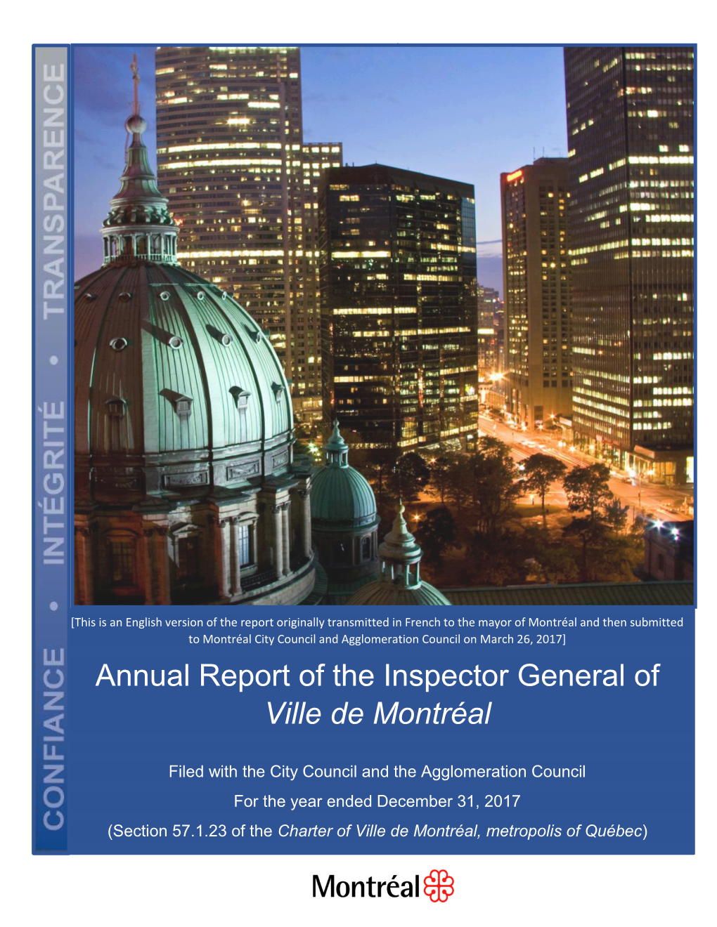 Annual Report of the Inspector General of Ville De Montréal