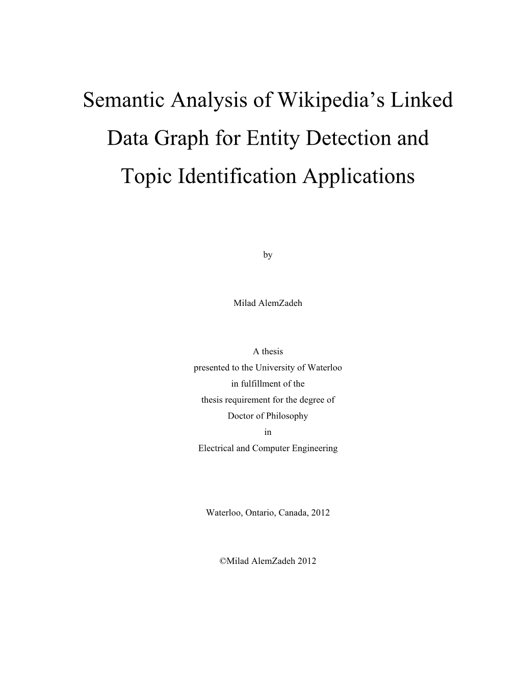 Semantic Analysis of Wikipedia's Linked Data Graph for Entity