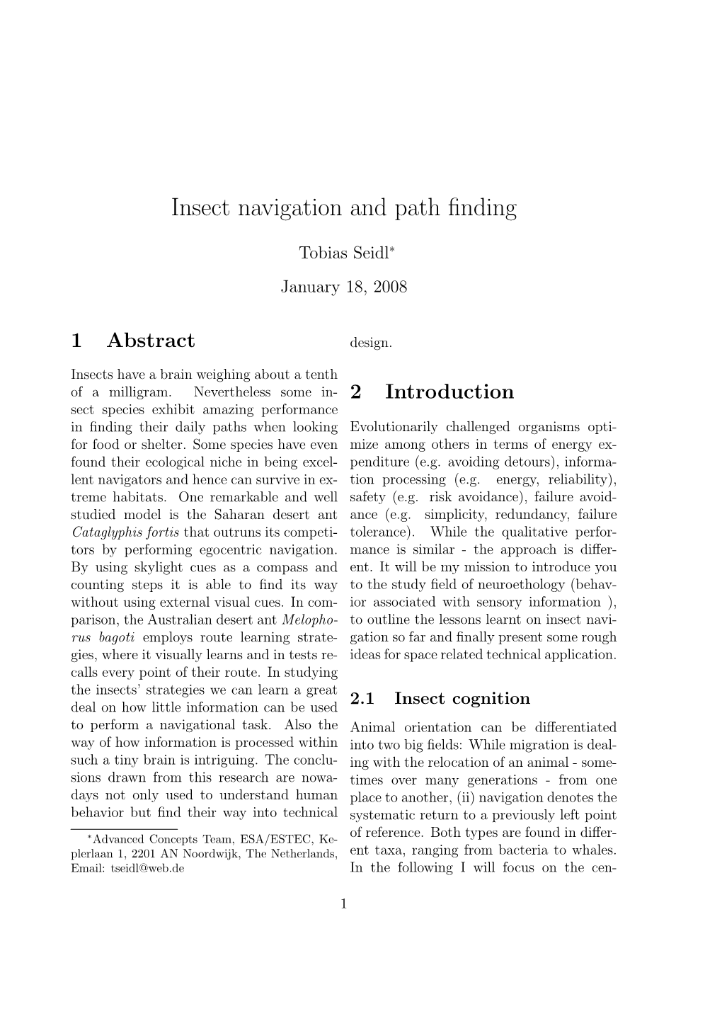 Insect Navigation and Path Finding