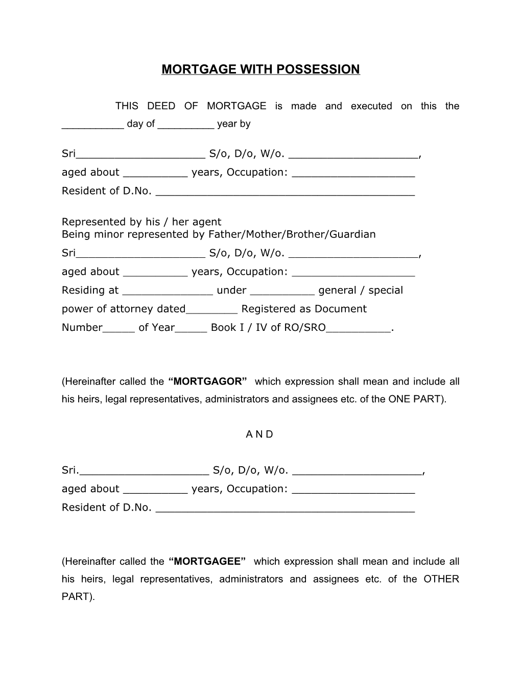 Mortgage with Possession