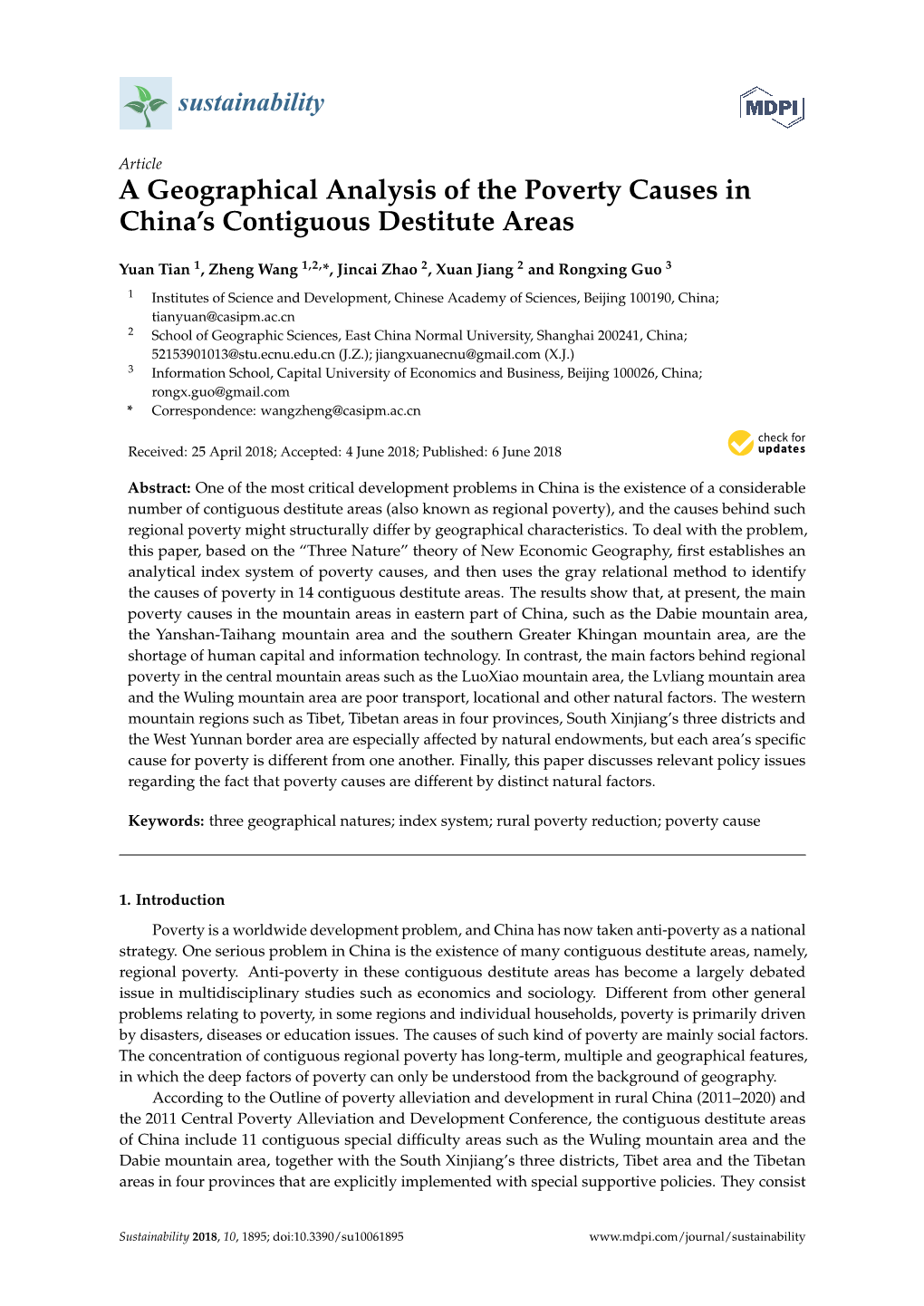 A Geographical Analysis of the Poverty Causes in China's