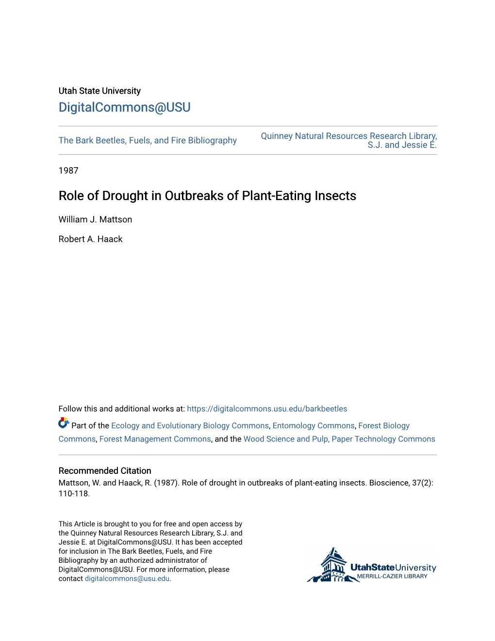 Role of Drought in Outbreaks of Plant-Eating Insects