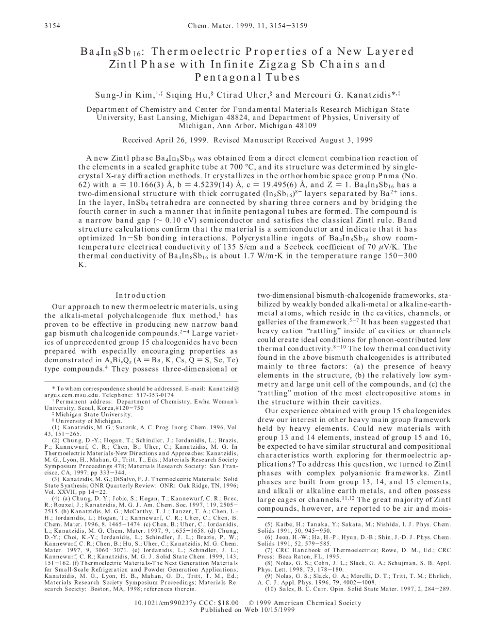 Ba4in8sb16: Thermoelectric Properties of a New Layered Zintl