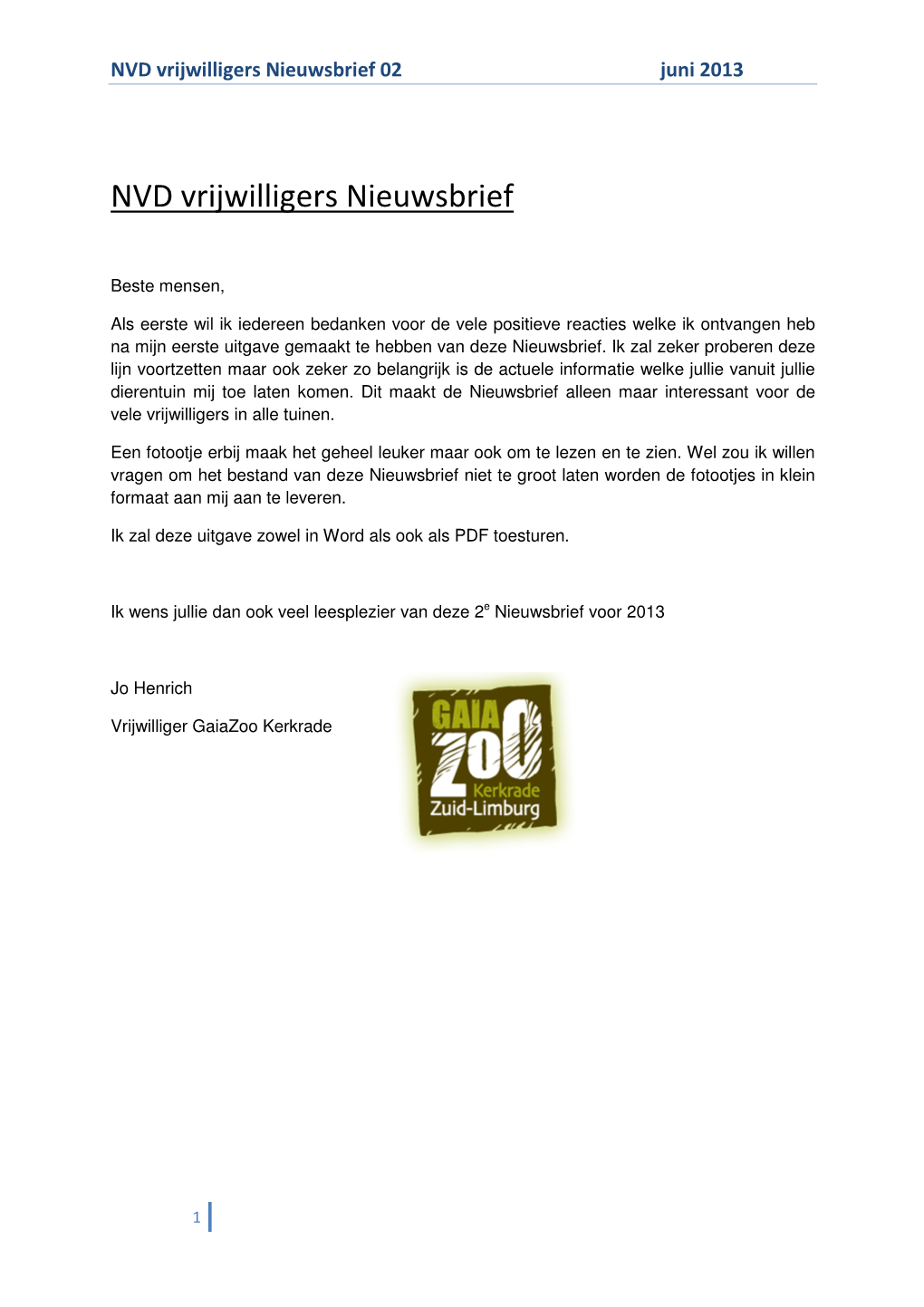 NVD Vrijwilligers Nieuwsbrief 02 Juni 2013