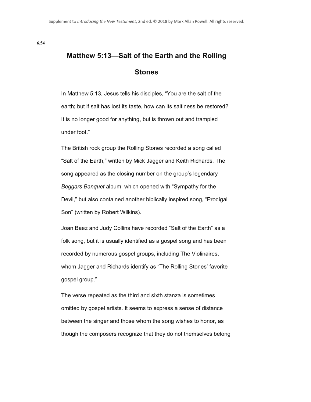 Matthew 5:13—Salt of the Earth and the Rolling Stones