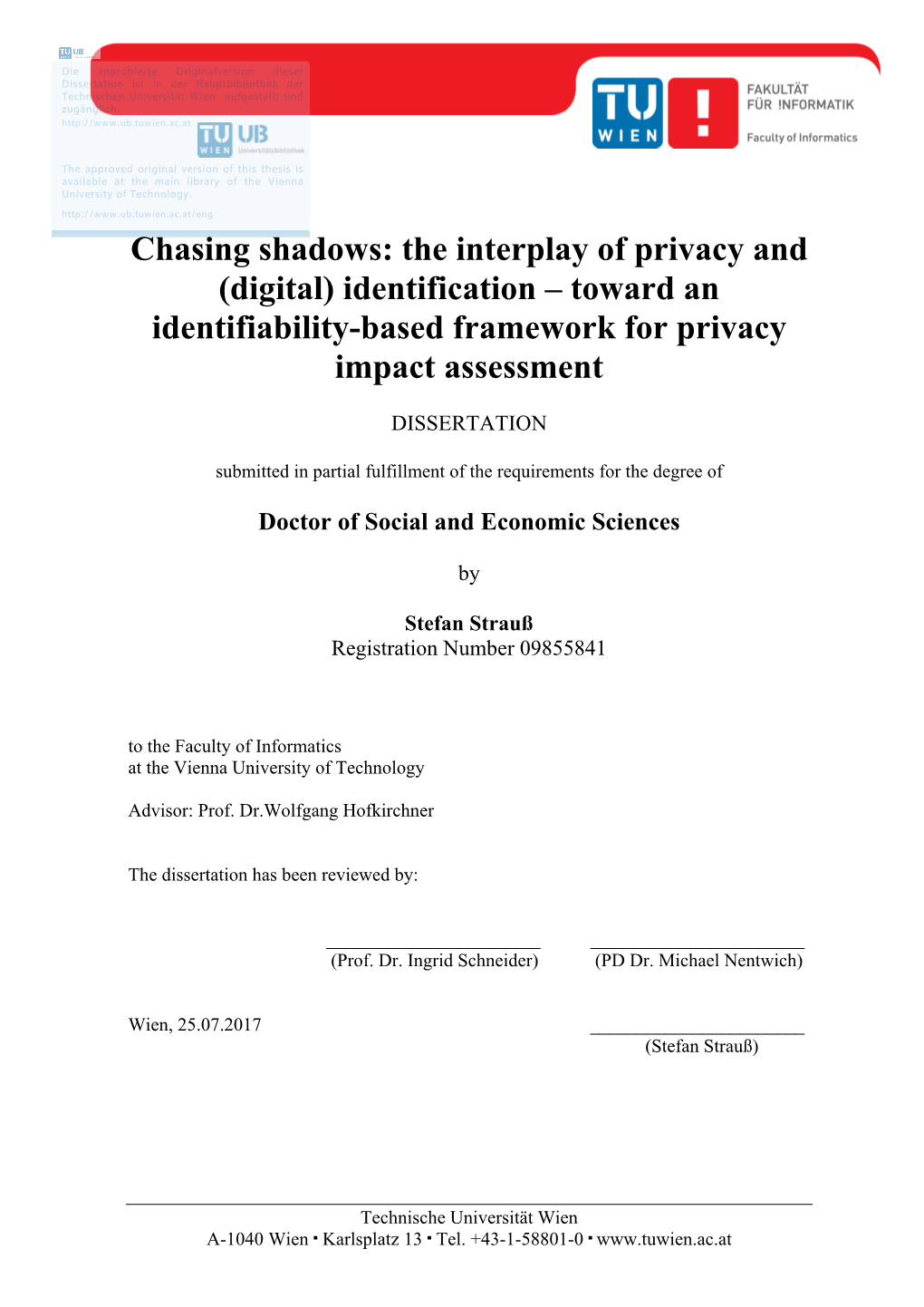 Identification – Toward an Identifiability-Based Framework for Privacy Impact Assessment