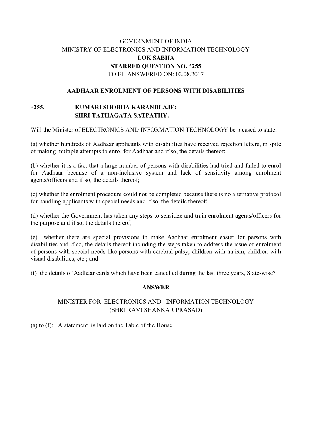 1. Aadhaar Enrolment of Persons with Disabilities