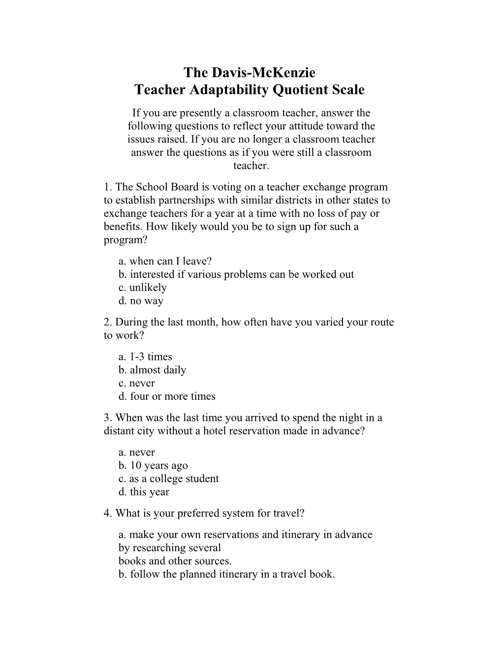 The Davis-Mckenzie Teacher Adaptability Quotient Scale