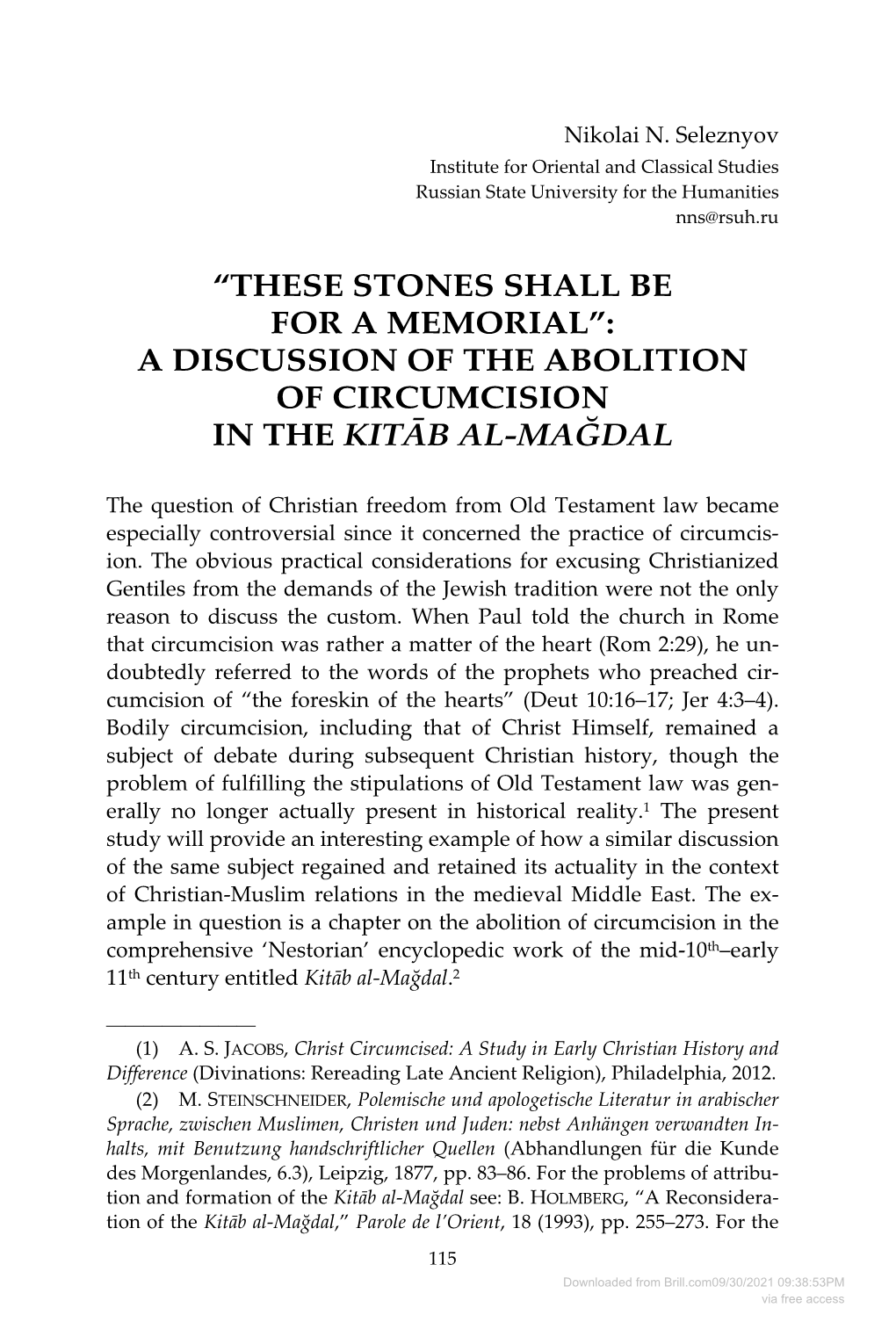 A Discussion of the Abolition of Circumcision in the Kitāb Al‐Mağdal