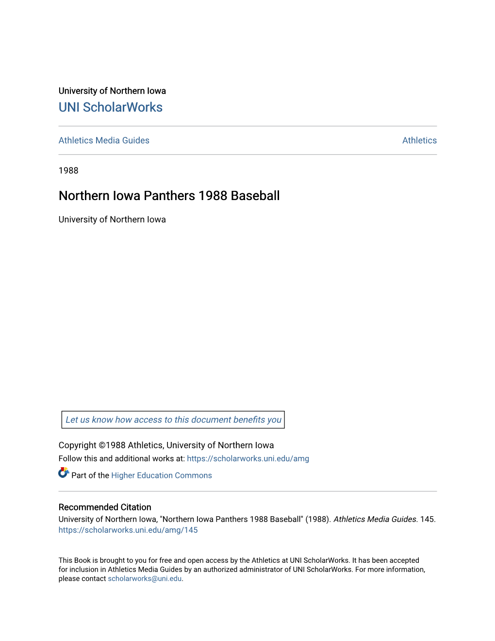 Northern Iowa Panthers 1988 Baseball