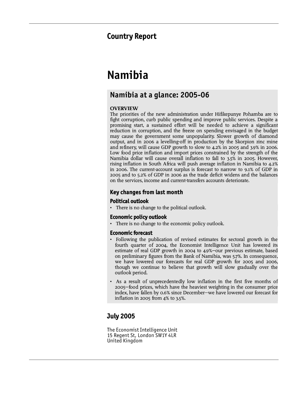 Namibia at a Glance: 2005-06