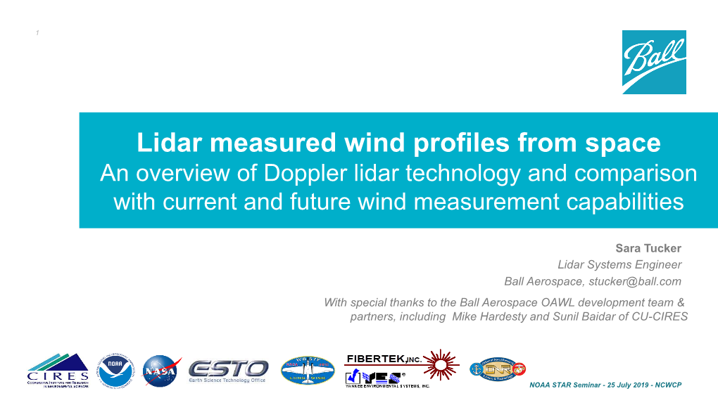 Doppler Wind Lidar Observations – Wind Lidar Basics – Wind Lidar Technologies (Including Aeolus) – the OAWL Approach