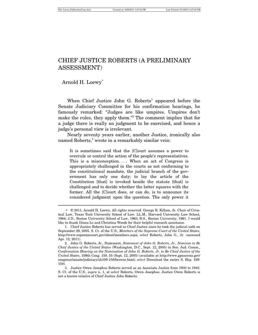 Chief Justice Roberts (A Preliminary Assessment)