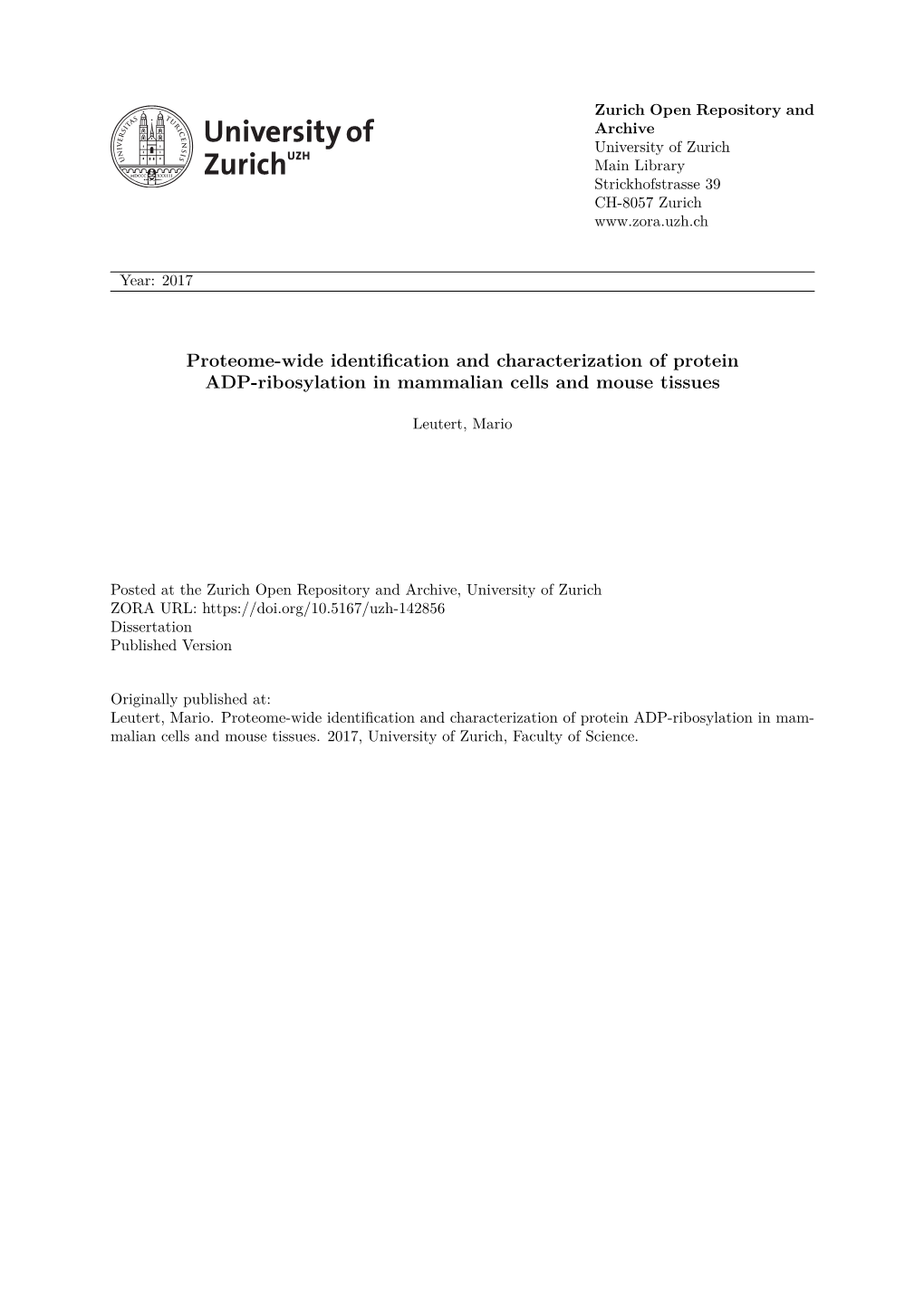 Proteome-Wide Identification and Characterization of Protein ADP-Ribosylation in Mammalian Cells and Mouse Tissues