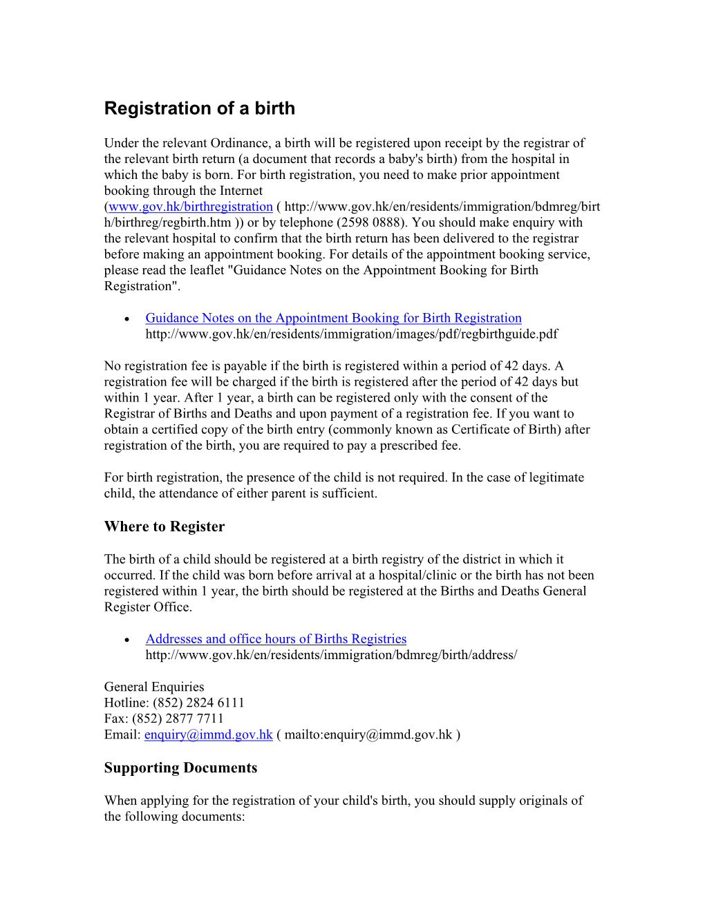 Registration of a Birth