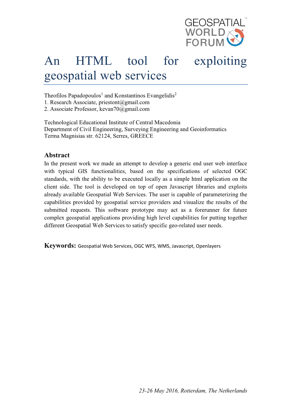 An HTML Tool for Exploiting Geospatial Web Services