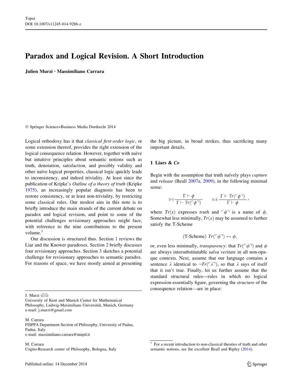 Paradox and Logical Revision. a Short Introduction