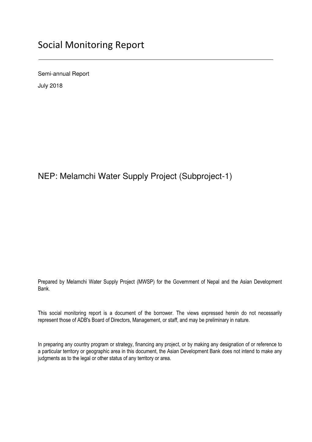 Melamchi Water Supply Project (Subproject-1)