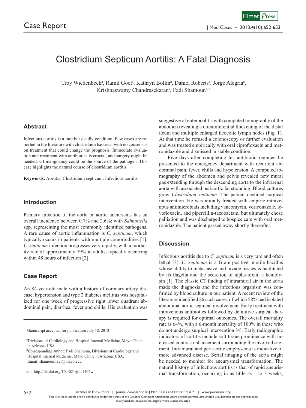 Clostridium Septicum Aortitis: a Fatal Diagnosis