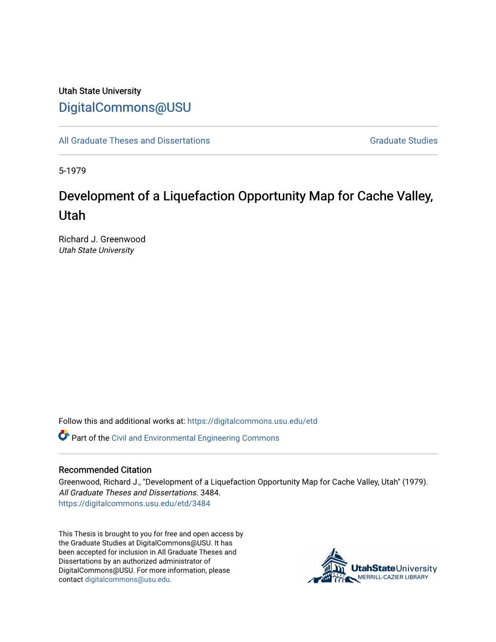 Development of a Liquefaction Opportunity Map for Cache Valley, Utah