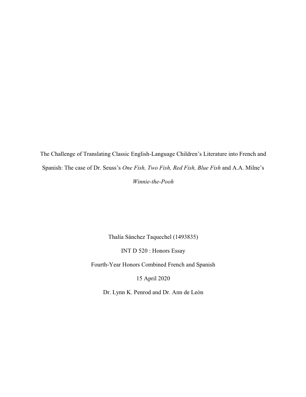 The Challenge of Translating Classic English-Language Children's Literature Into French and Spanish: the Case of Dr. Seuss's