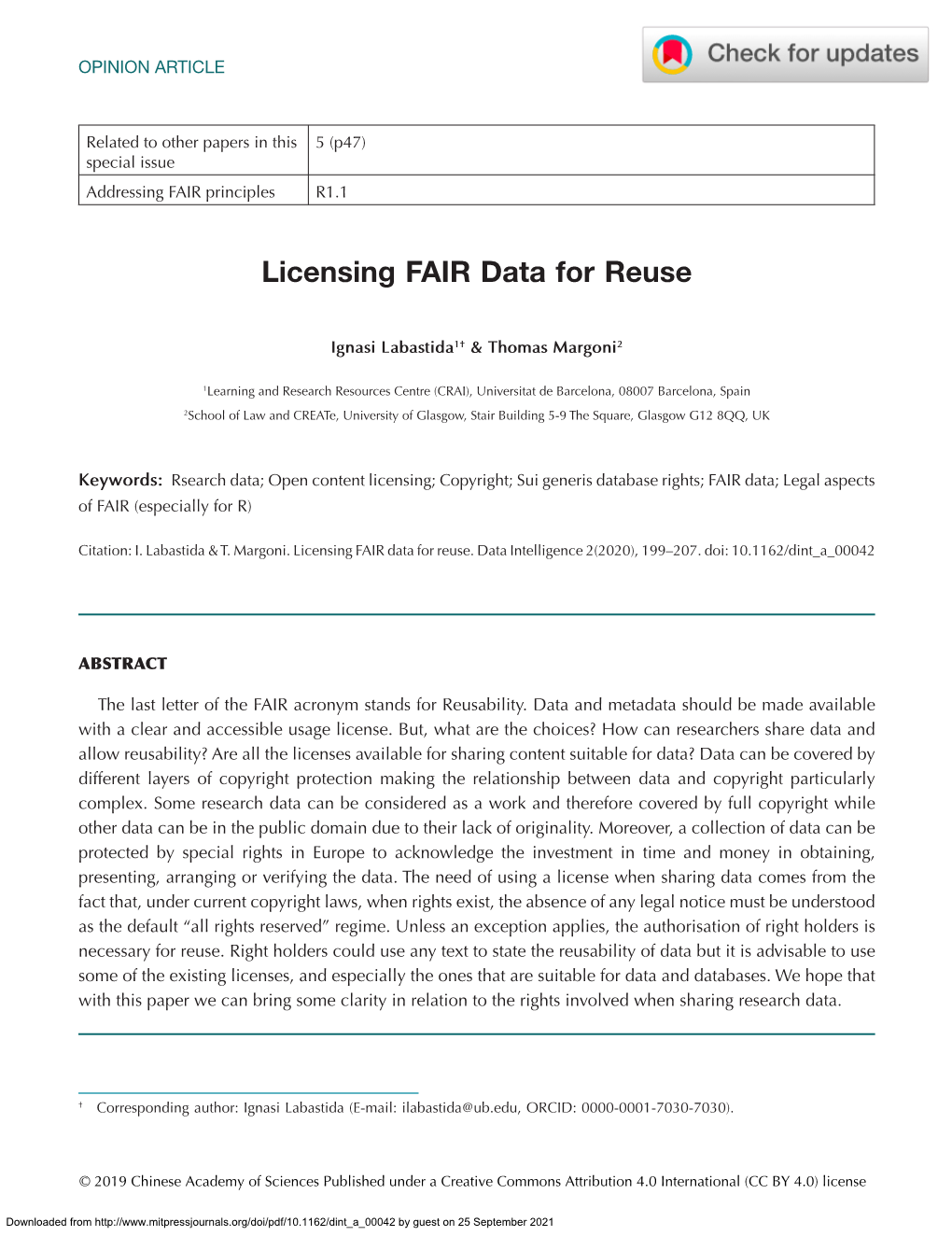 Licensing FAIR Data for Reuse